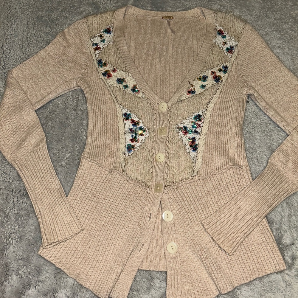 Free People Embroidered Cardigan